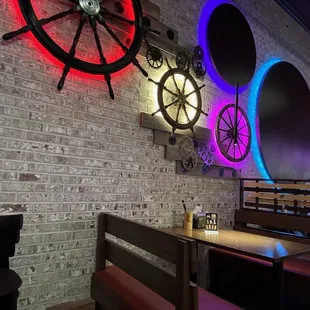 a brick wall with a clock on it