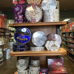 a shelf of food in a store