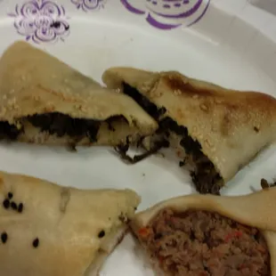 Home made savory pastries. Spinach. Cheese. Kibbeh.  All were tasty.