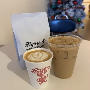cappuccino, iced lavender latte
