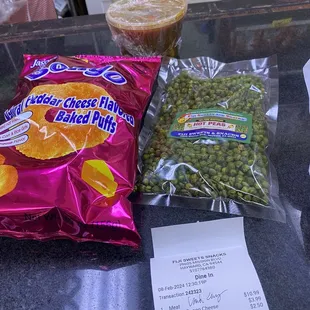 Lamb curry(10.99), baked cheese puffs (3.99), fried spicy peas (2.50)