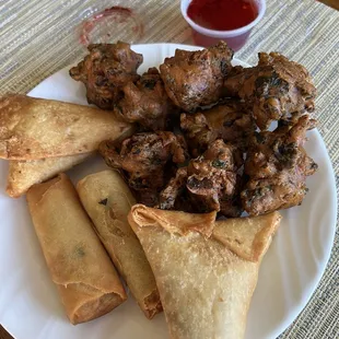 Samosas, spring rolls and bhajis