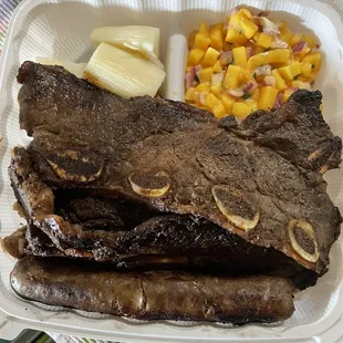 BBQ ribs mango salad and kasava.