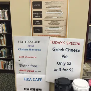 Menus &amp; specials