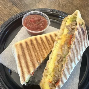 Breakfast burrito panini