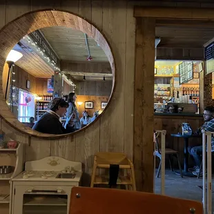 a reflection in a round mirror