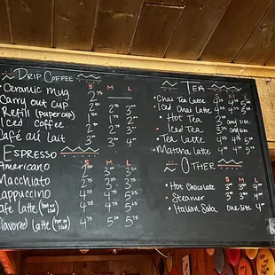 a menu on a blackboard