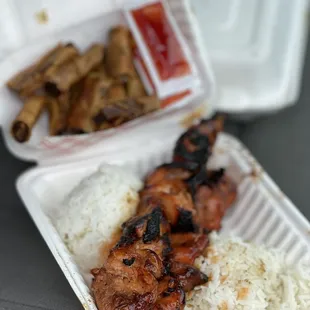 Chicken Barbecue On Stick &amp; Lumpiang Shanghai
