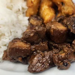 Combo plate. Pork Adobo and chicken wings.