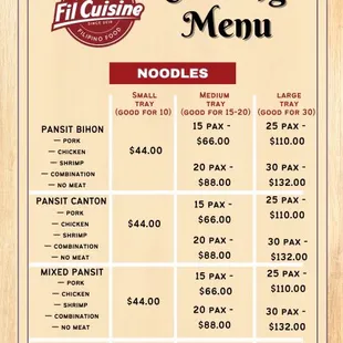 Catering Menu Noodles