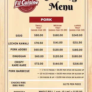 Catering Menu Pork