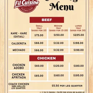 Catering Menu Beef and Chicken