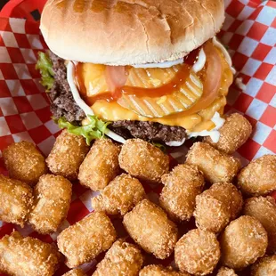 a basket of tater tots