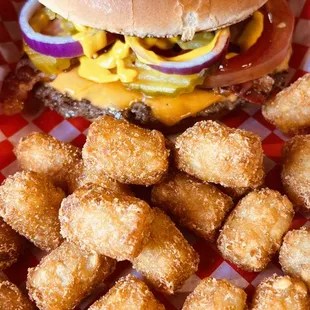 a basket of fried tater tots