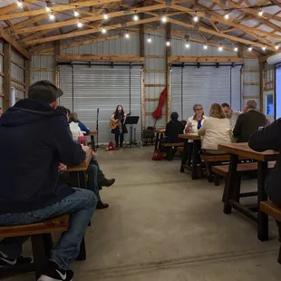 Enjoying live music in the pole barn.