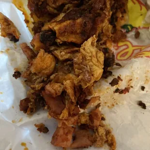 Supposed to be a Breakfast burrito with chorizo? No potatoes and with  ham - I guess? Burned, too. :(