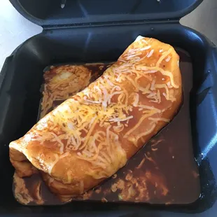 Smothered bean and cheese burrito