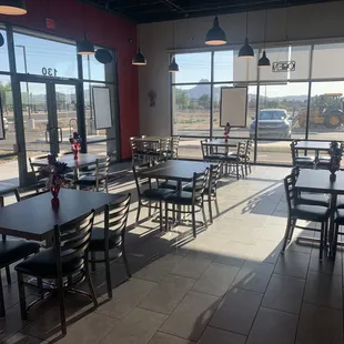 Seating, there are 10 tables with four chairs each.