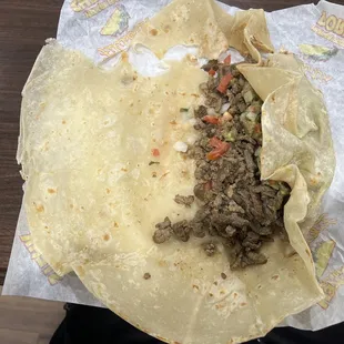 Flour tortilla with a depressing amount of meat.