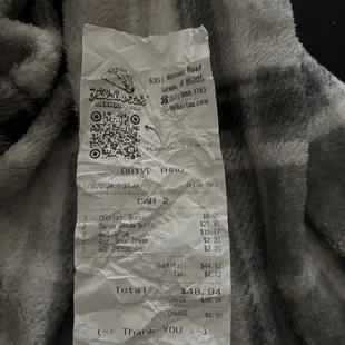 My receipt they gave me