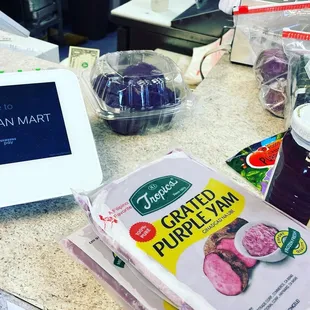 a variety of food items on a counter