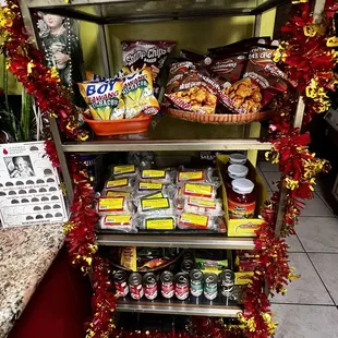 a display of food items