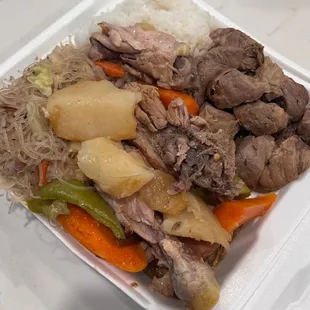 2 item combo with half rice, half pancit + pork adobo + stewed chicken (didn't get the name)