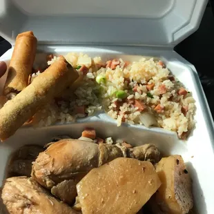 Pork and Beef Lumpia...OMG and the Spicy Spam Rice. The Chicken Adobo. Homemade cooking right here.