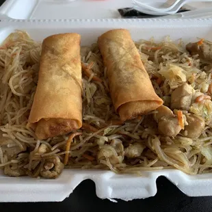 Chicken pancit and pork lumpia combo.