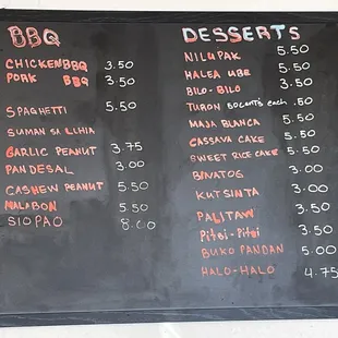 a menu on a blackboard