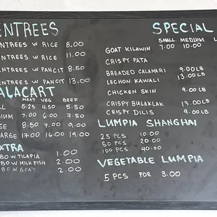 a menu on a blackboard