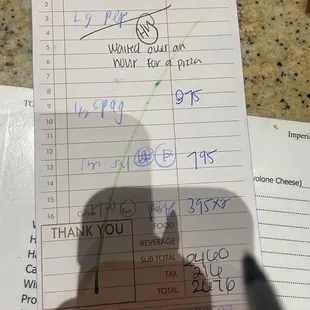 a check and a handwritten receipt