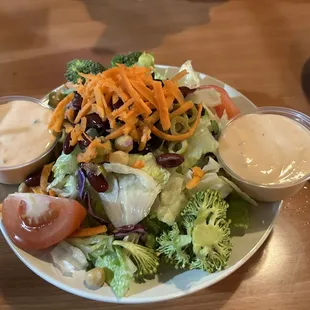 a plate of salad with dressing