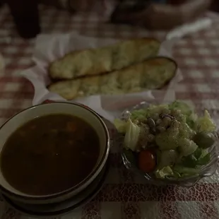 Soup salad and garlic bread