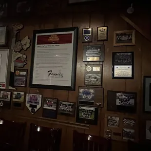 a wall of memorabilia