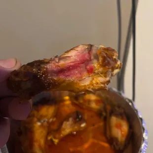 a half eaten piece of meat