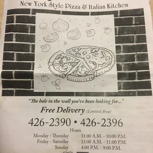 Front page of menu