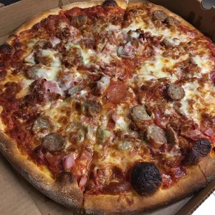 Meat lovers pizza latte version will feed a family of four! Very good!