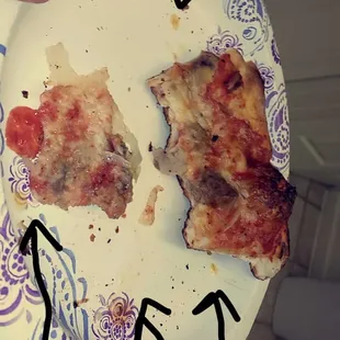 Greasy drips. Cheese slid right off. We ate 1 slice and immediately had stomach aches from the excessive grease.