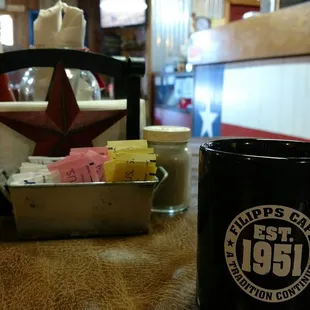 a coffee mug on a table