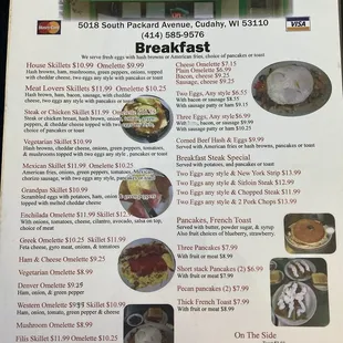 a menu for breakfast
