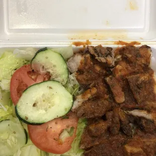 Beef Kebob with rice and salad