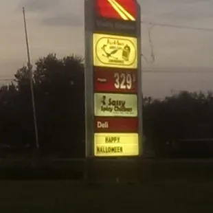 ows a gas station sign