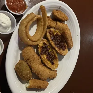 Super Sampler - Jumbo Onion Rings, Poppers, Loaded Potato Skins, Breaded Chicken Tenders