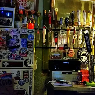 a variety of beer taps