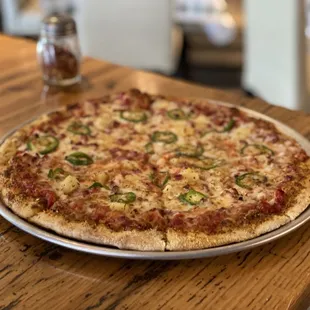 Hawaiian Specialty Pizza with Ham, Pineapple, and Jalapeño