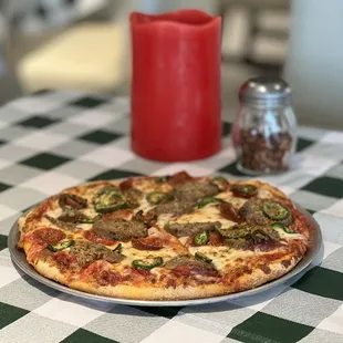 Cowboy Pizza with Pepperoni, Meatballs, and Jalapeño