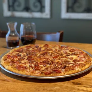 Build your own pizza with a variety of meats, cheeses, sauces and vegetables.