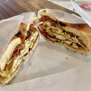 Fillmore Classic breakfast bagel (eggs, bacon, cheese on toasted store bought bagel) + tax &amp; tip ~$10