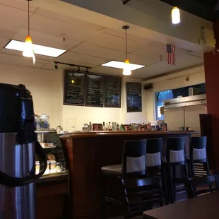 Look at menu and bar counter from seating area